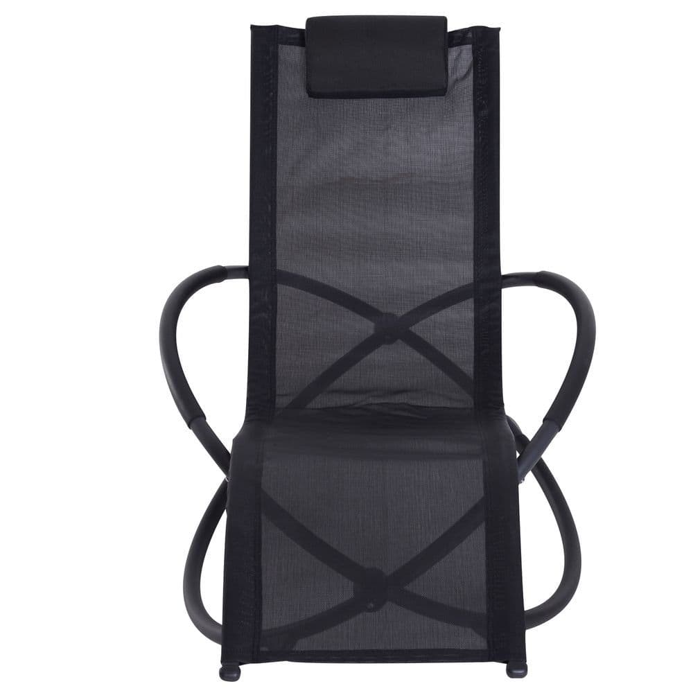 image-Orbital Sun Lounger Rocking Chair Outdoor Zero Gravity Folding w/ Pillow Black