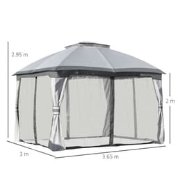image-4x3m Metal Gazebo Canopy & Netting Sidewalls & Double Tiered Roof, Grey