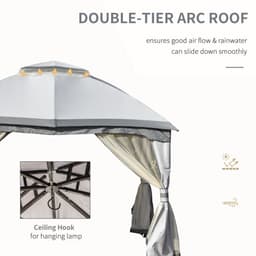 image-4x3m Metal Gazebo Canopy & Netting Sidewalls & Double Tiered Roof, Grey