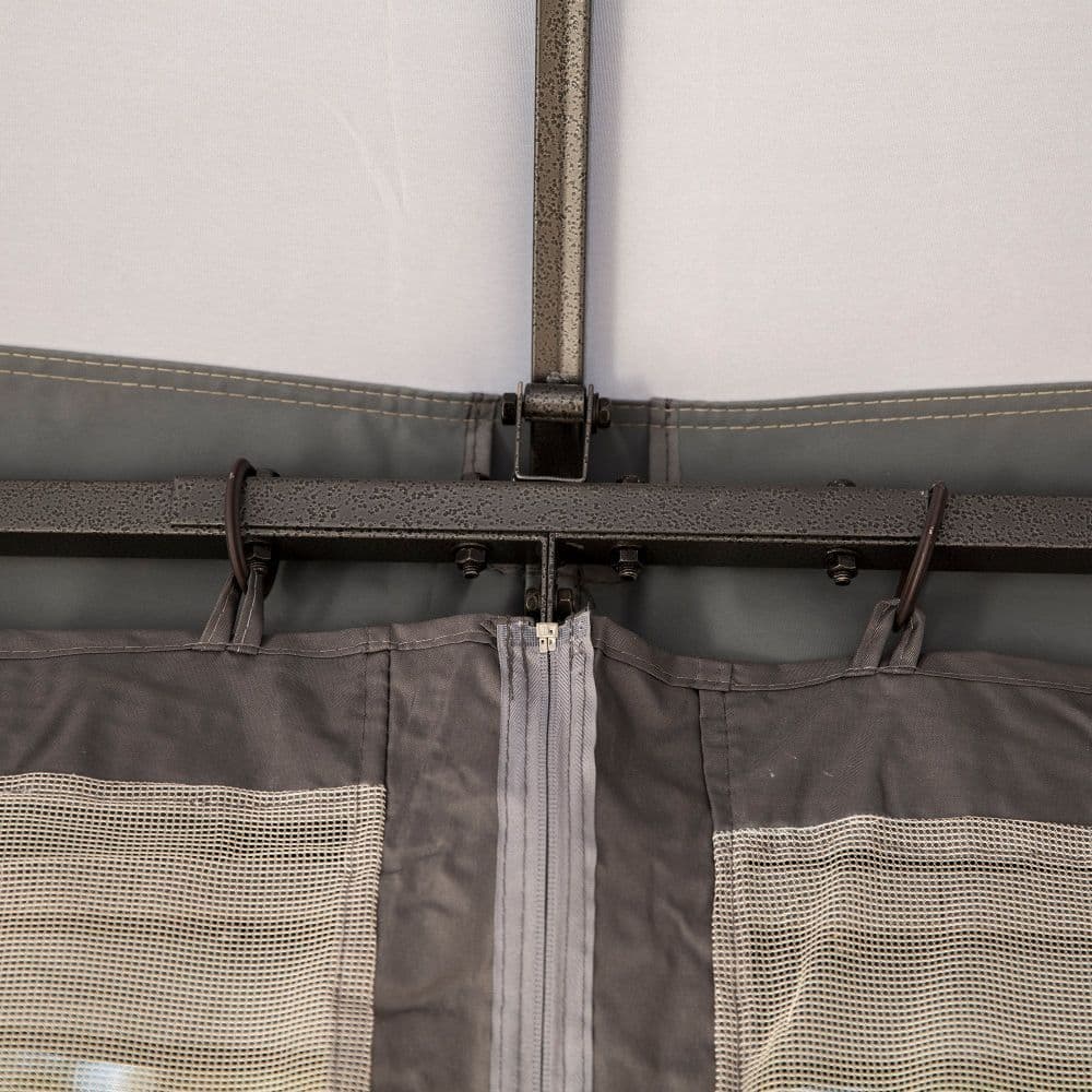 image-4x3m Metal Gazebo Canopy & Netting Sidewalls & Double Tiered Roof, Grey