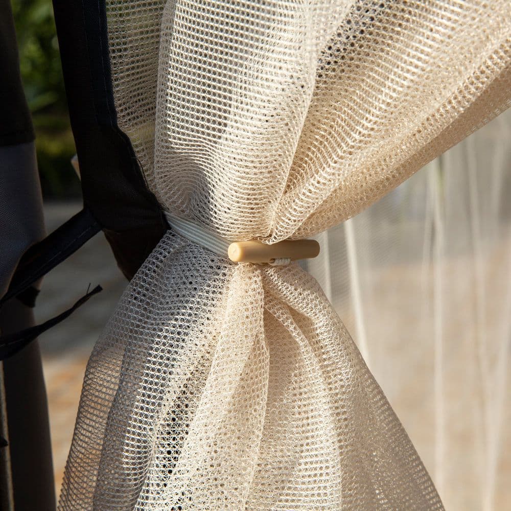 image-4x3m Metal Gazebo Canopy & Netting Sidewalls & Double Tiered Roof, Grey
