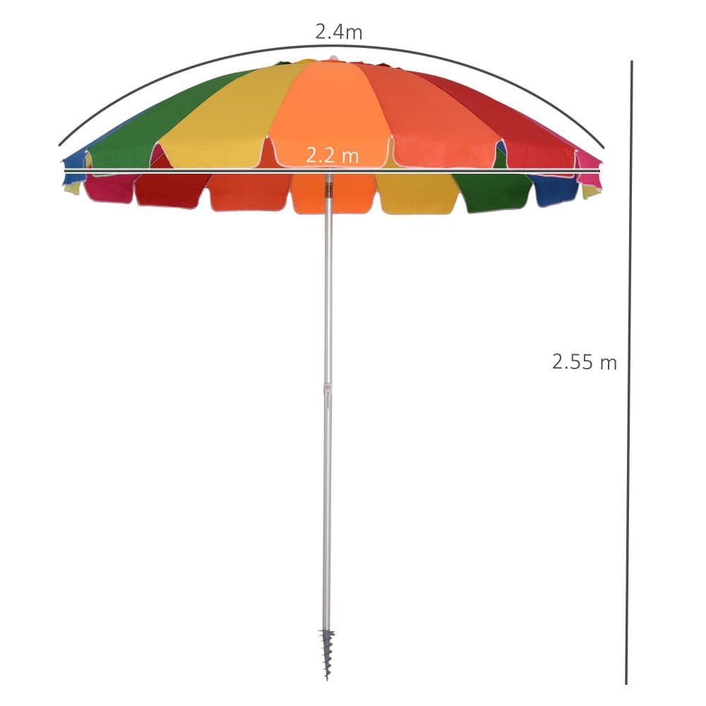 image-2.4m Beach Umbrella with Sand Anchor Adjustable Tilt Carry Bag