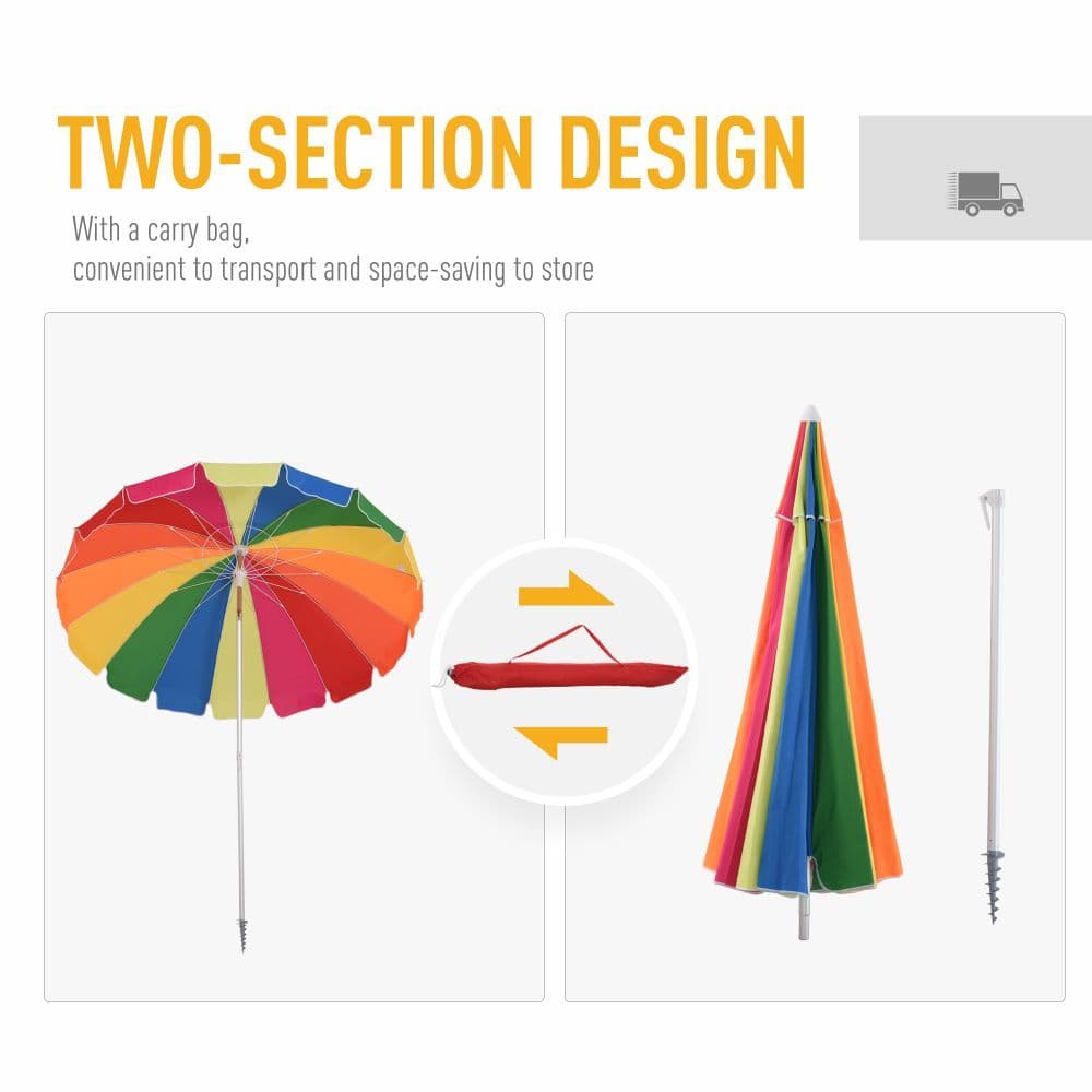 image-2.4m Beach Umbrella with Sand Anchor Adjustable Tilt Carry Bag