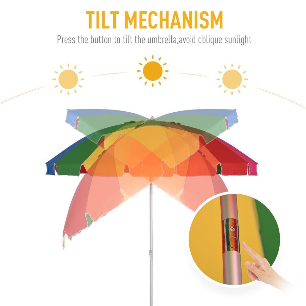 image-2.4m Beach Umbrella with Sand Anchor Adjustable Tilt Carry Bag
