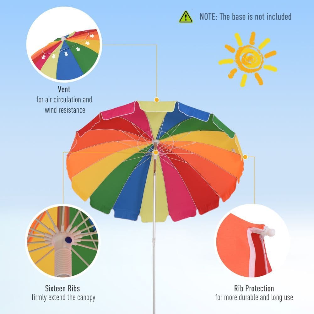 image-2.4m Beach Umbrella with Sand Anchor Adjustable Tilt Carry Bag