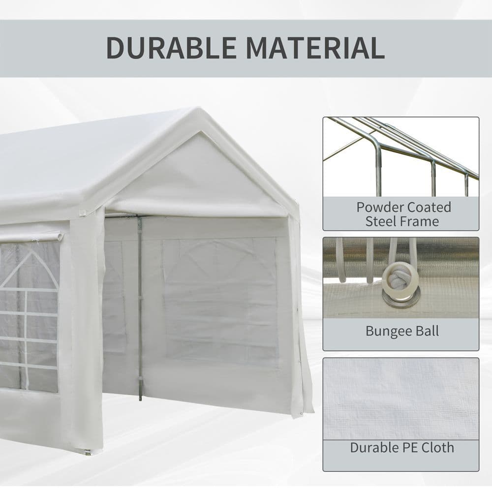 image-20 x 10 Car Tent Outdoor Car Canopy Shelter Water-Resistant Sidewall White