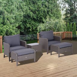 image-5 Pcs Rattan Furniture Set, Steel Frame-Grey