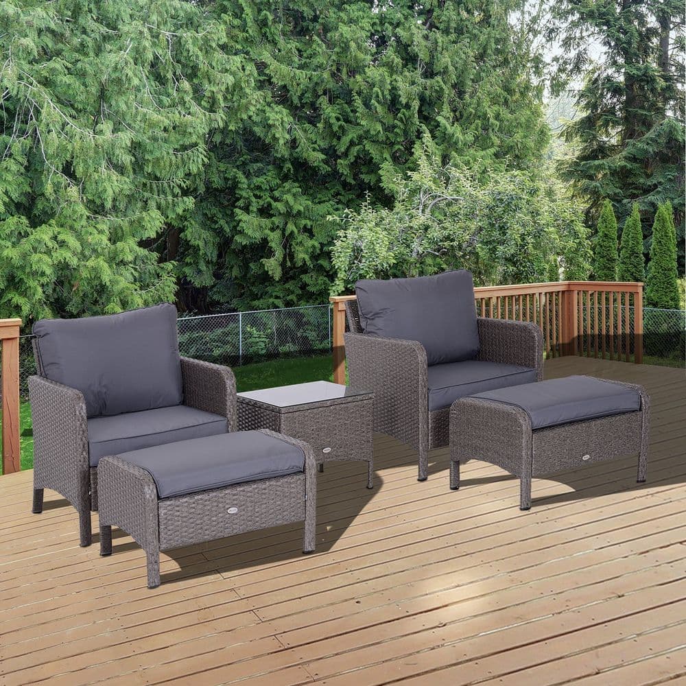 image-5 Pcs Rattan Furniture Set, Steel Frame-Grey