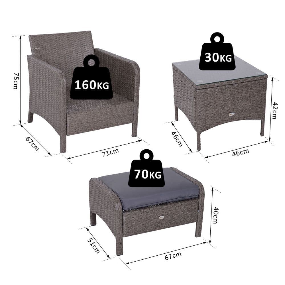 image-5 Pcs Rattan Furniture Set, Steel Frame-Grey