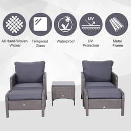 image-5 Pcs Rattan Furniture Set, Steel Frame-Grey