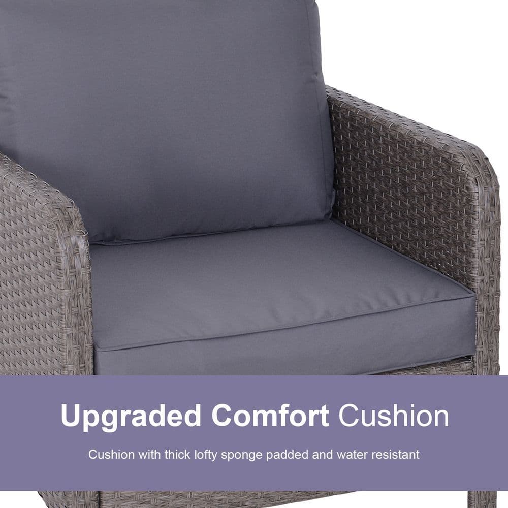 image-5 Pcs Rattan Furniture Set, Steel Frame-Grey