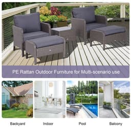image-5 Pcs Rattan Furniture Set, Steel Frame-Grey