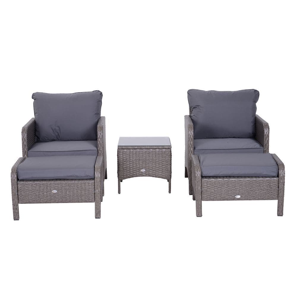 image-5 Pcs Rattan Furniture Set, Steel Frame-Grey