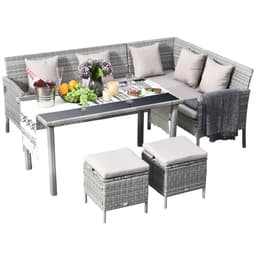 image-5 Pcs Rattan Wicker Furniture Patio Dining Table Stool Chaise Lounge Set