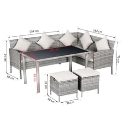 image-5 Pcs Rattan Wicker Furniture Patio Dining Table Stool Chaise Lounge Set