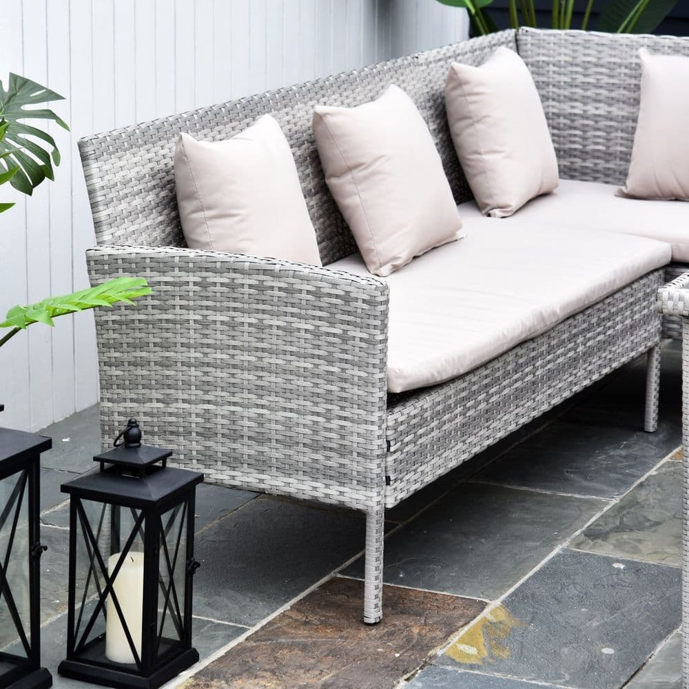 image-5 Pcs Rattan Wicker Furniture Patio Dining Table Stool Chaise Lounge Set