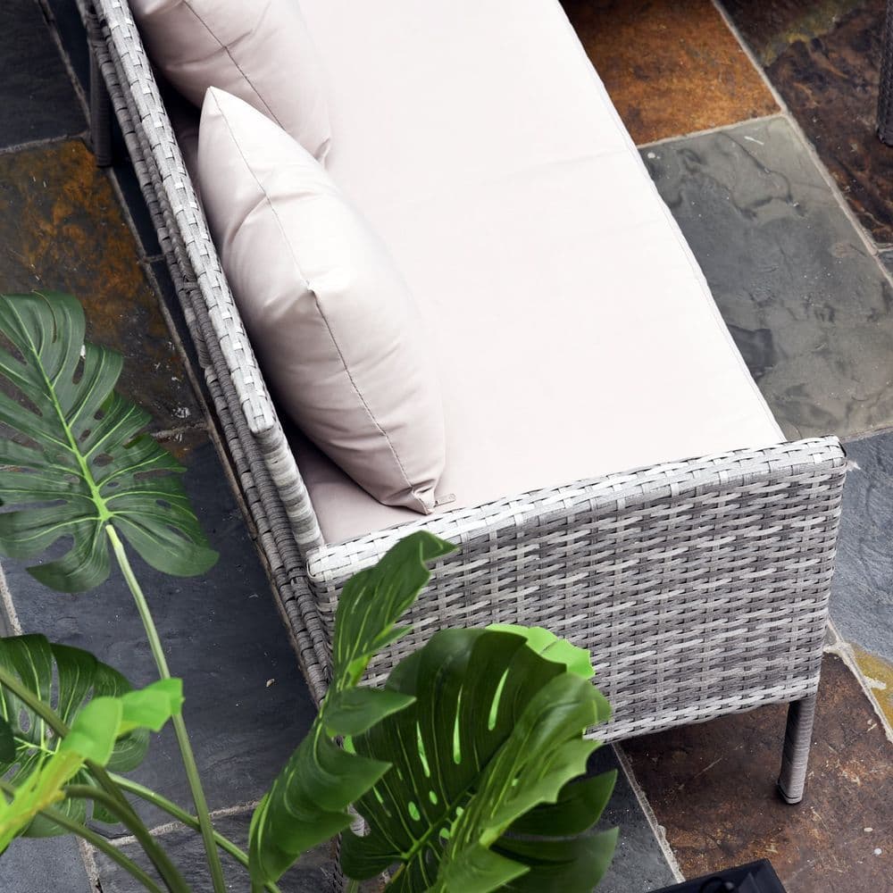 image-5 Pcs Rattan Wicker Furniture Patio Dining Table Stool Chaise Lounge Set