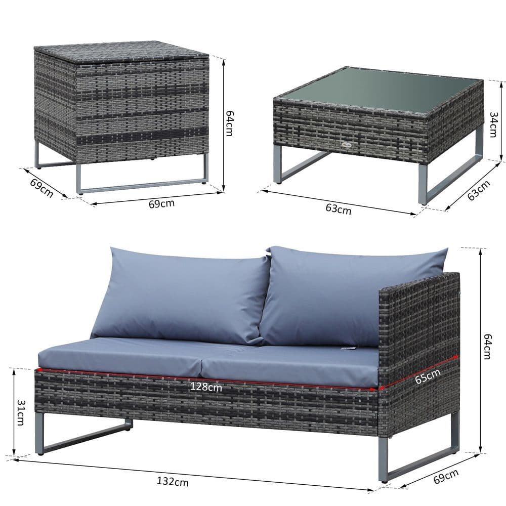 image-4-Piece PE Rattan Outdoor Garden Furniture Set Mixed Grey