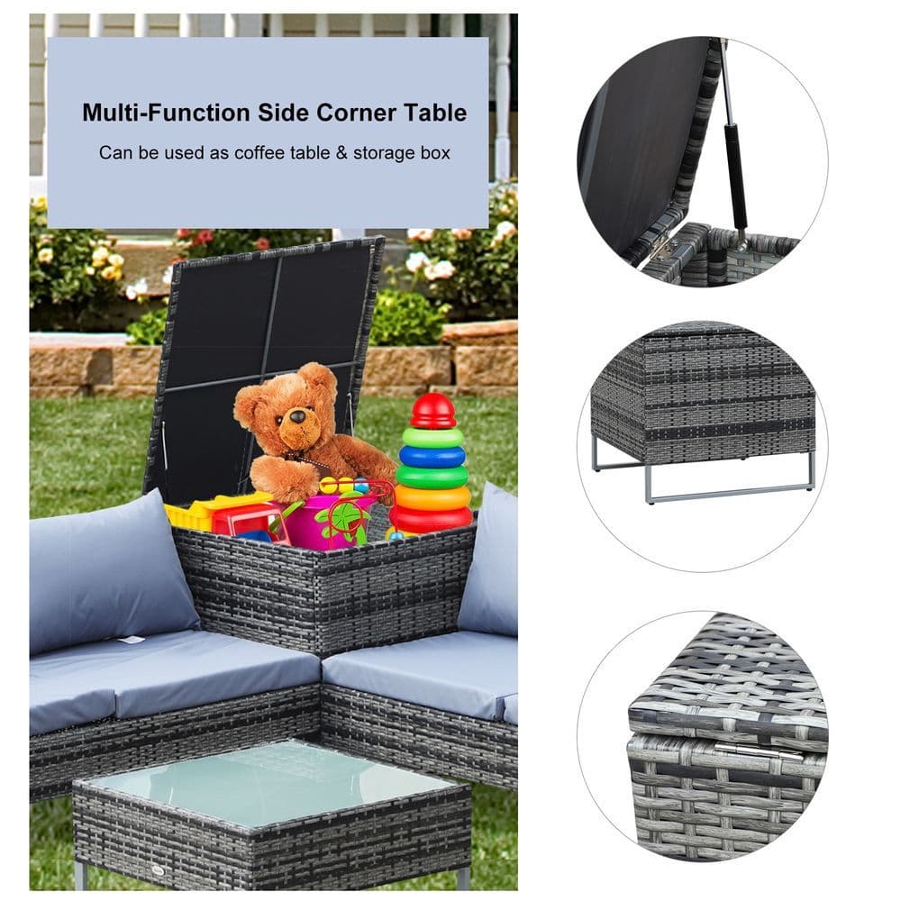 image-4-Piece PE Rattan Outdoor Garden Furniture Set Mixed Grey