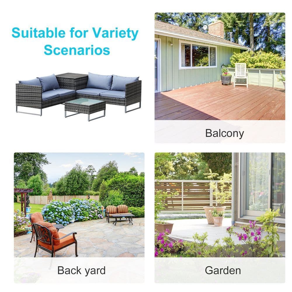 image-4-Piece PE Rattan Outdoor Garden Furniture Set Mixed Grey