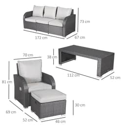 image-7-Seater Outdoor Garden Rattan Furniture Set w/ Recliners Grey