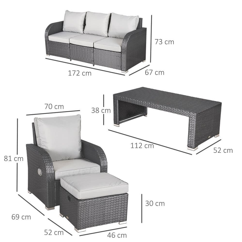 image-7-Seater Outdoor Garden Rattan Furniture Set w/ Recliners Grey
