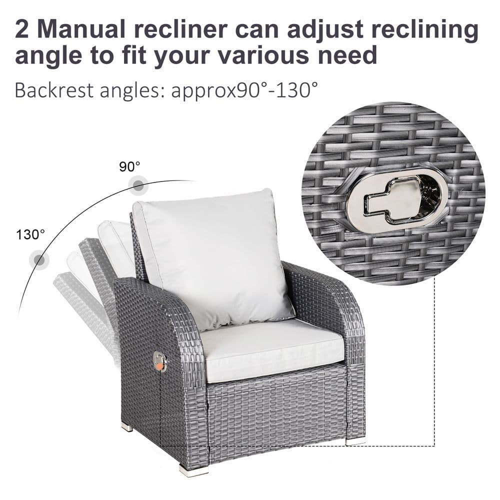 image-7-Seater Outdoor Garden Rattan Furniture Set w/ Recliners Grey