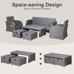 image-7-Seater Outdoor Garden Rattan Furniture Set w/ Recliners Grey