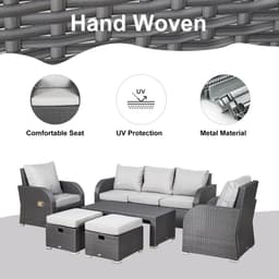 image-7-Seater Outdoor Garden Rattan Furniture Set w/ Recliners Grey
