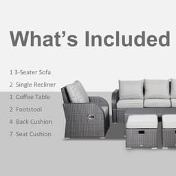 image-7-Seater Outdoor Garden Rattan Furniture Set w/ Recliners Grey