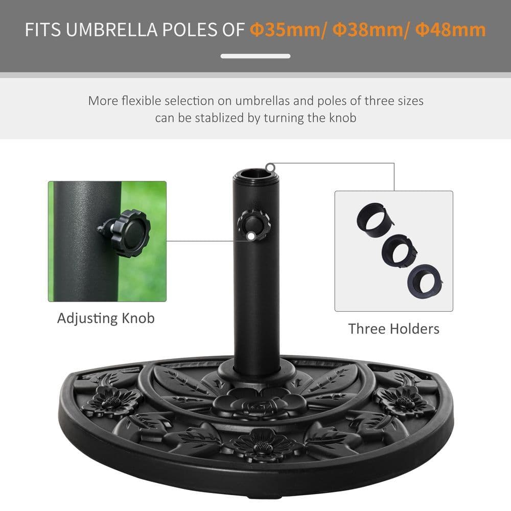 image-Half Round Parasol Base Weighted Umbrella Holder Stand Balcony Black