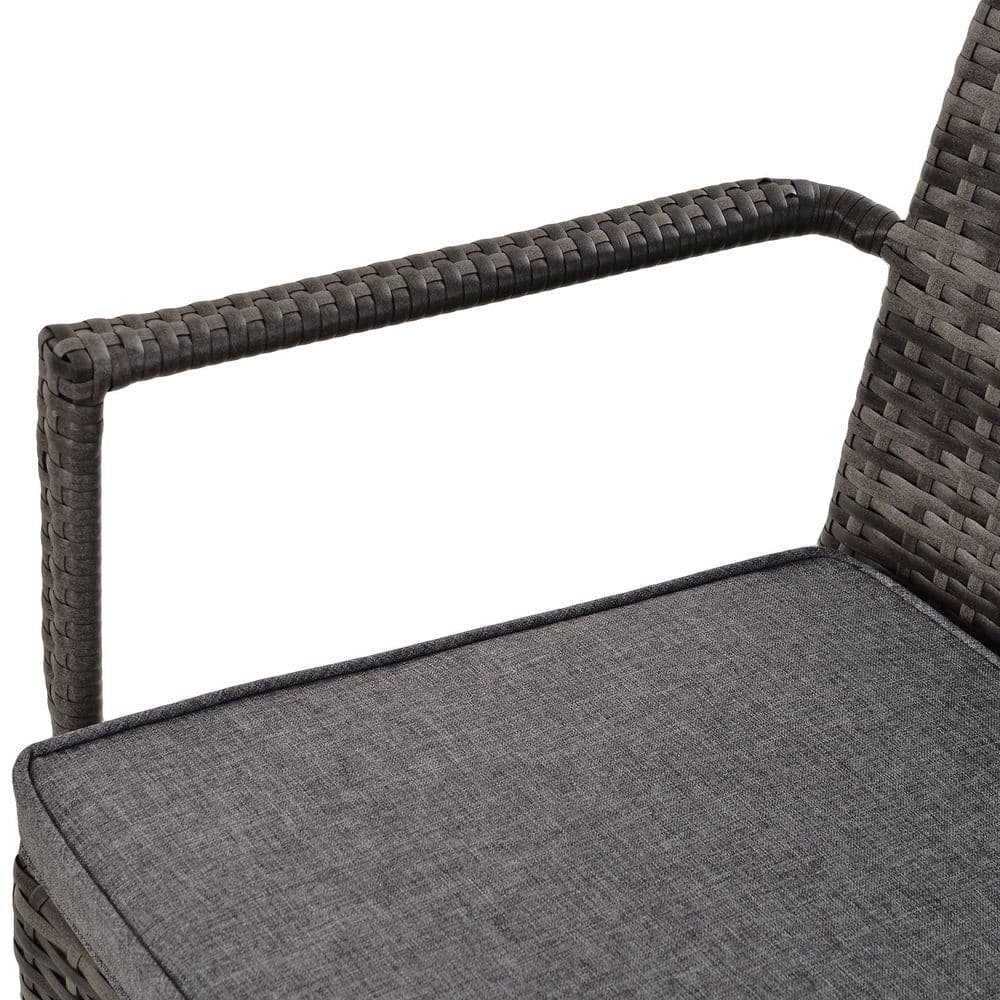 image-7 Pcs Dining Set Rattan Wicker 6 Chairs Table Glass Pads Thick Cushions Grey