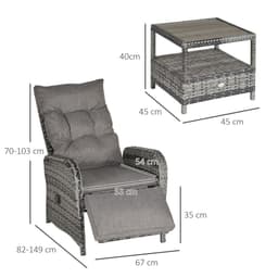 image-3 Pcs Rattan Chaise Lounge Sofa Set Bistro & Cushion Mixed Grey