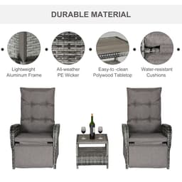 image-3 Pcs Rattan Chaise Lounge Sofa Set Bistro & Cushion Mixed Grey