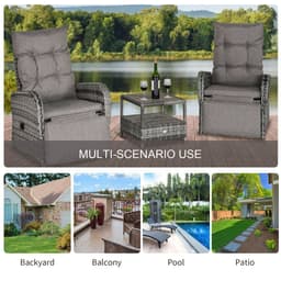 image-3 Pcs Rattan Chaise Lounge Sofa Set Bistro & Cushion Mixed Grey