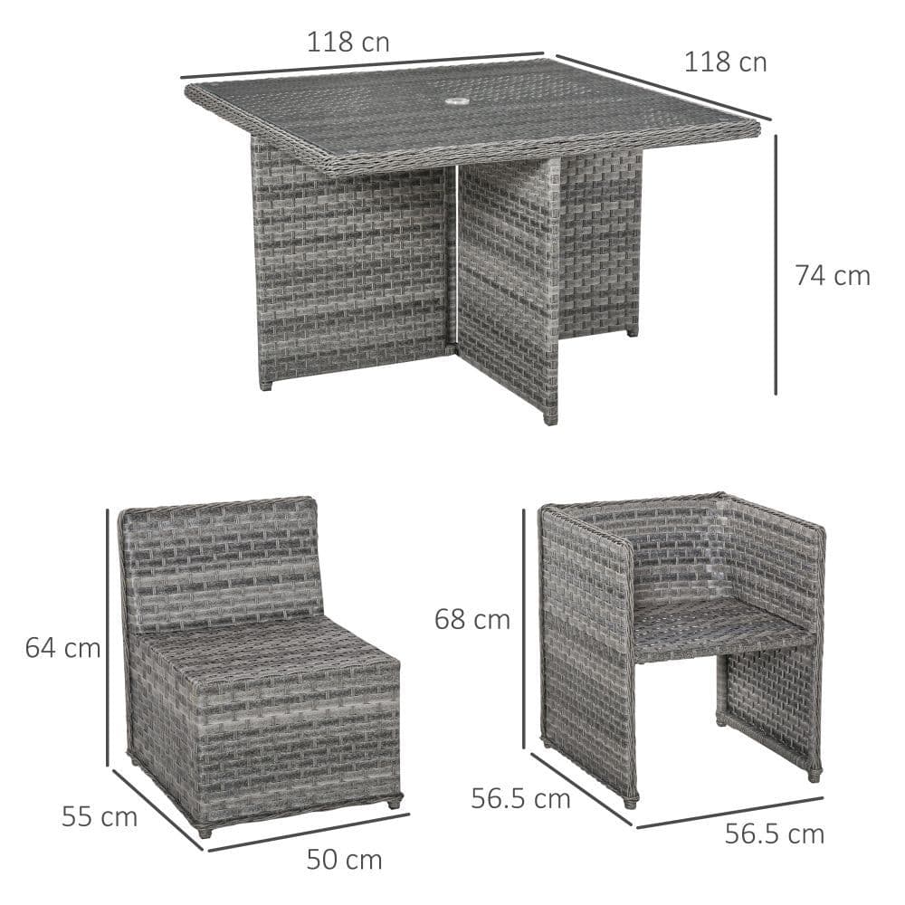 image-9 PCs Rattan Dining Table Chair Set 8-seater Cube Sofa & Umbrella Table Grey