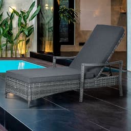 image-Rattan Single Sun Lounger Reclining Chair 4 Adjustable Backrest & Cushion Grey