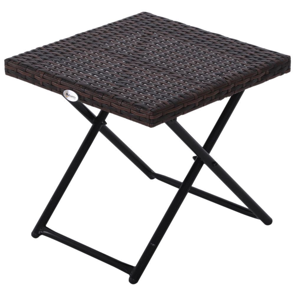 image-Folding Square Rattan Coffee Table Bistro Balcony Garden Steel Outdoor