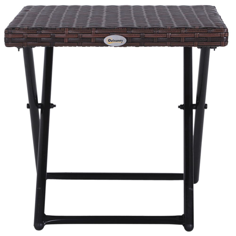image-Folding Square Rattan Coffee Table Bistro Balcony Garden Steel Outdoor