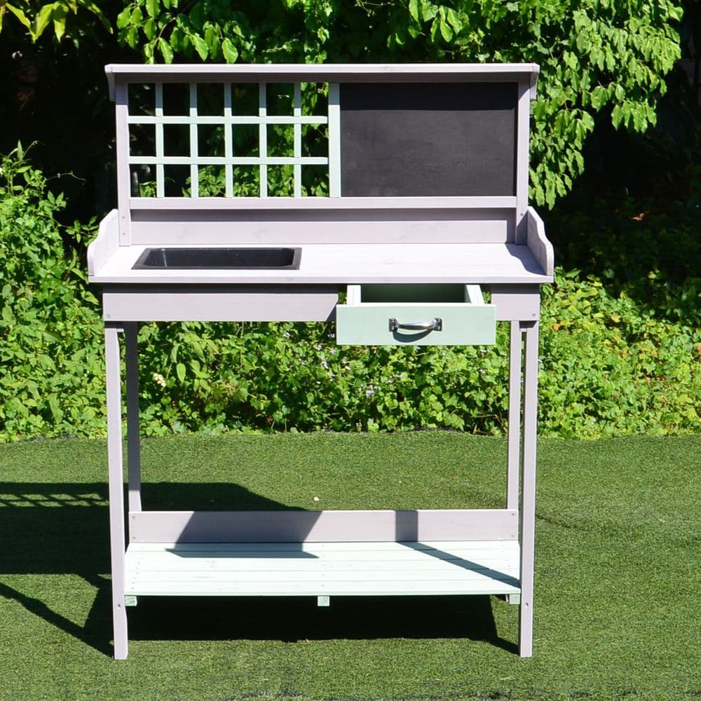 image-Outdoor Wooden Potting Table Bench Workstation Planting Shelves