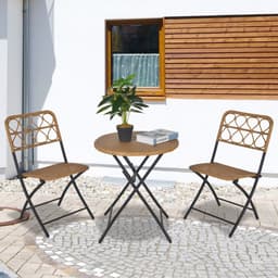 image-3 PCS Rattan Wicker Set Easy Folding, Hand Woven Rattan Coffee Table & Chairs