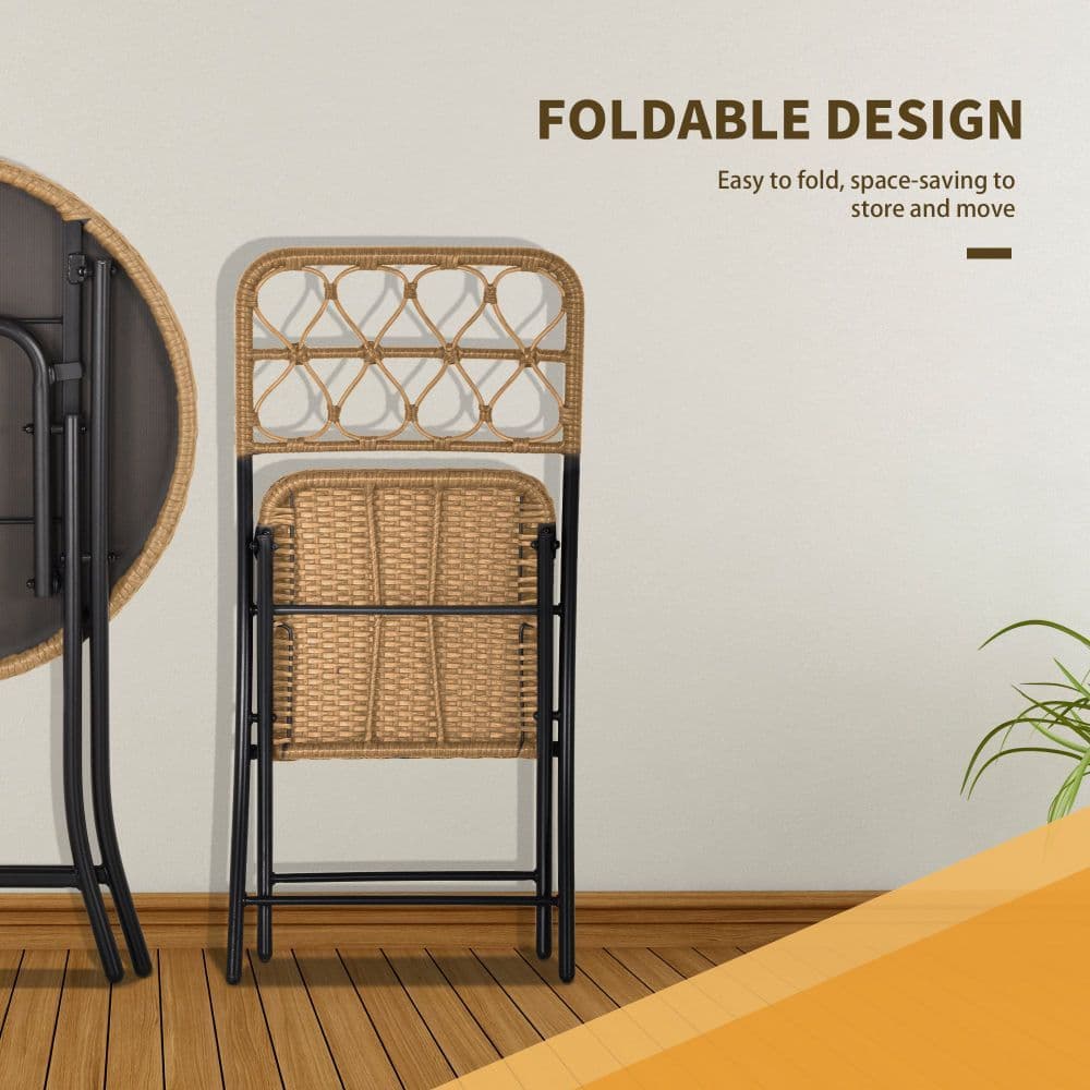 image-3 PCS Rattan Wicker Set Easy Folding, Hand Woven Rattan Coffee Table & Chairs