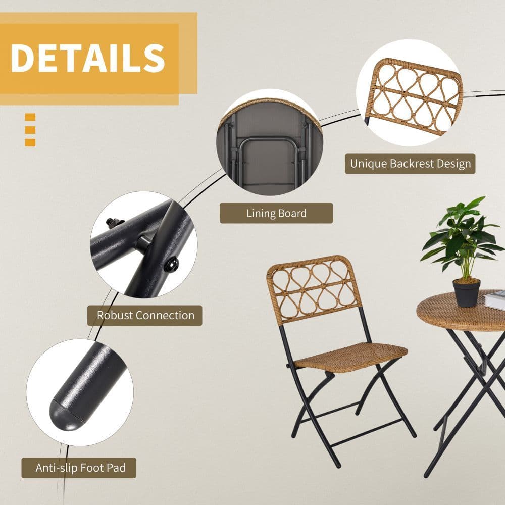 image-3 PCS Rattan Wicker Set Easy Folding, Hand Woven Rattan Coffee Table & Chairs