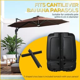 image-Square Parasol Base Portable Umbrella Stand Weights with Wheels, Black