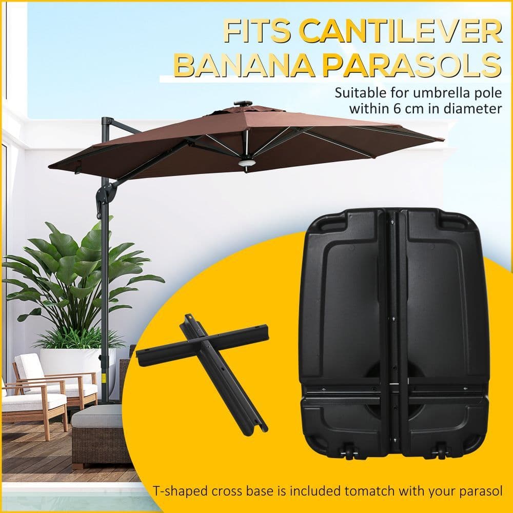 image-Square Parasol Base Portable Umbrella Stand Weights with Wheels, Black