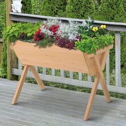 image-Large Fir Wood Raised Plant Stand Oak Tone