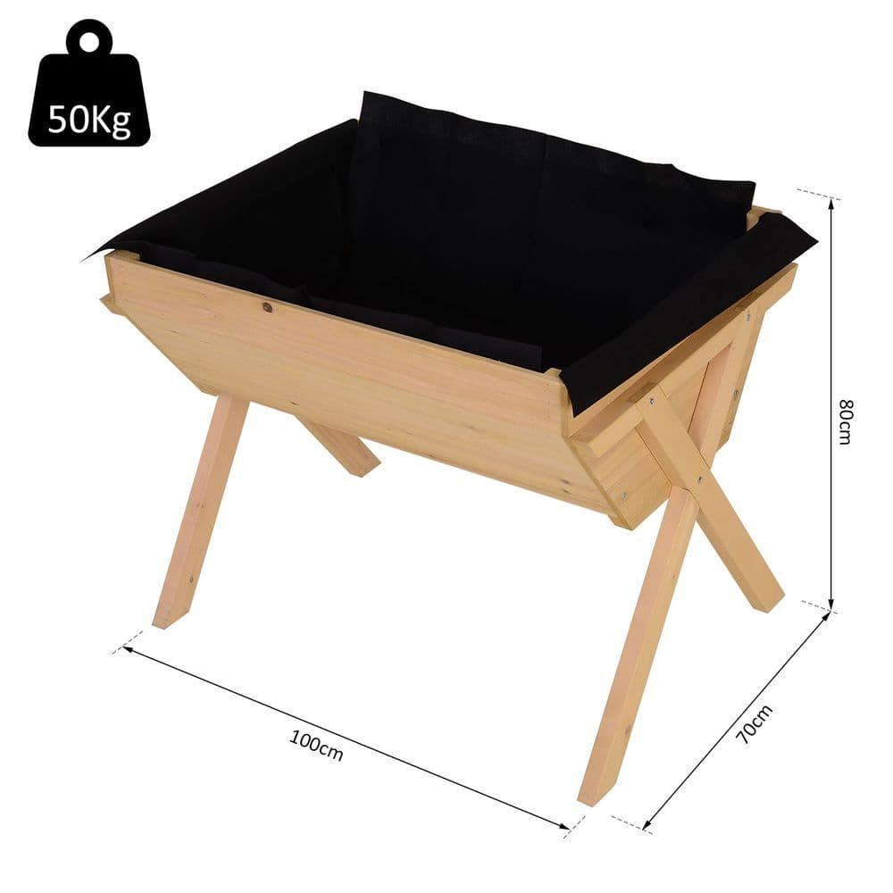 image-Large Fir Wood Raised Plant Stand Oak Tone