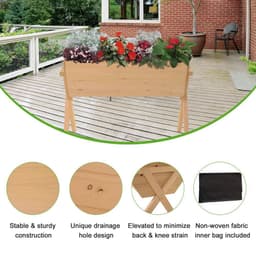 image-Large Fir Wood Raised Plant Stand Oak Tone