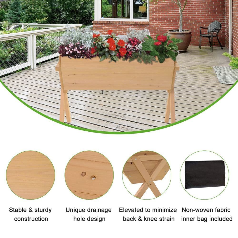 image-Large Fir Wood Raised Plant Stand Oak Tone