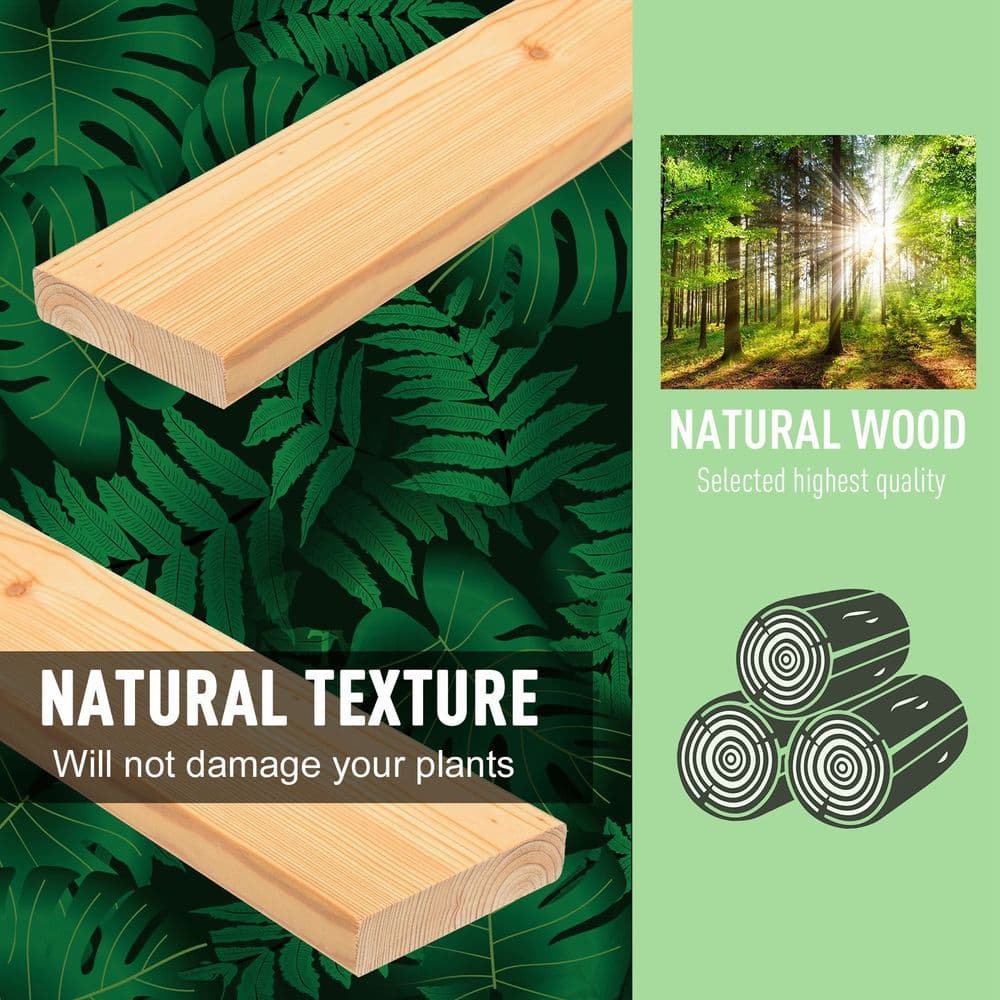 image-Large Fir Wood Raised Plant Stand Oak Tone
